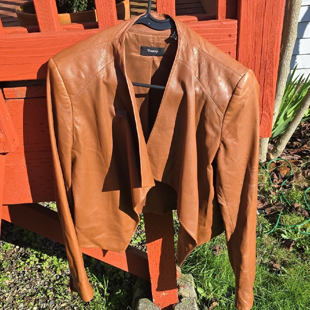 Theory Brown Leather Jacket - Picture 4 of 6